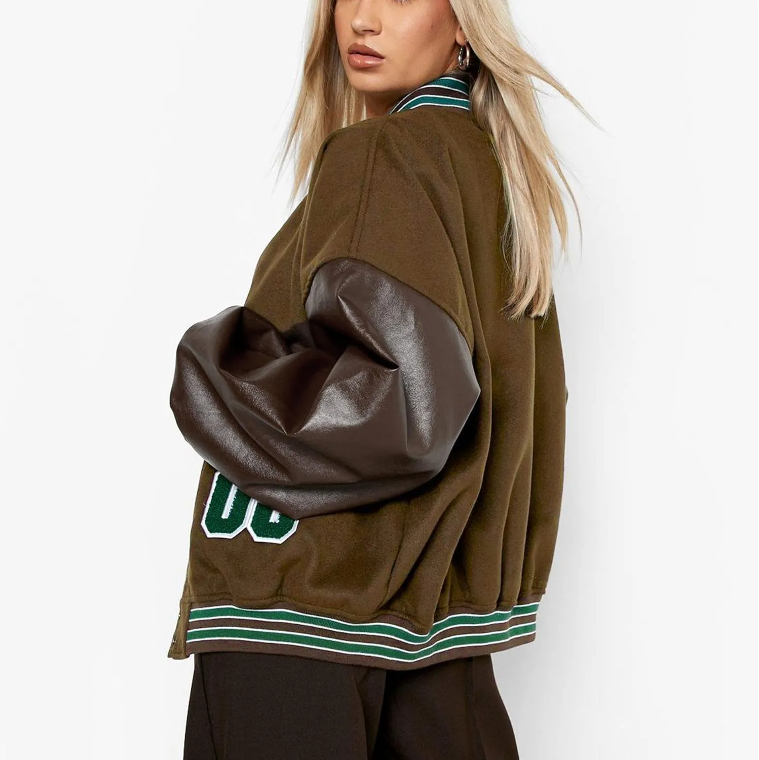iTranyee Women's Vintage Varsity Jackets Retro Baseball Bomber Jackets Y2k Button Down Long Sleeve Oversized Coat Streetwear