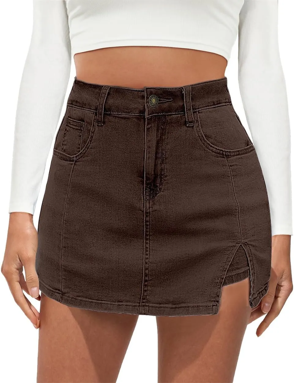 Jean Skirts for Women Denim High Waisted Stretchy Denim Skirt with Slit Trendy Casual Slim Fit Short Skirts
