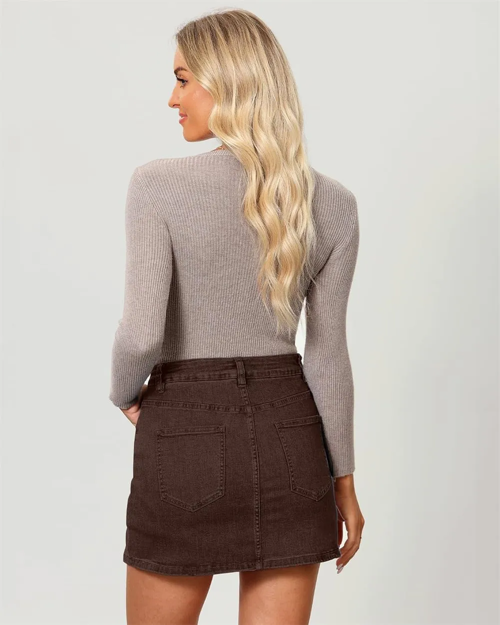 Jean Skirts for Women Denim High Waisted Stretchy Denim Skirt with Slit Trendy Casual Slim Fit Short Skirts