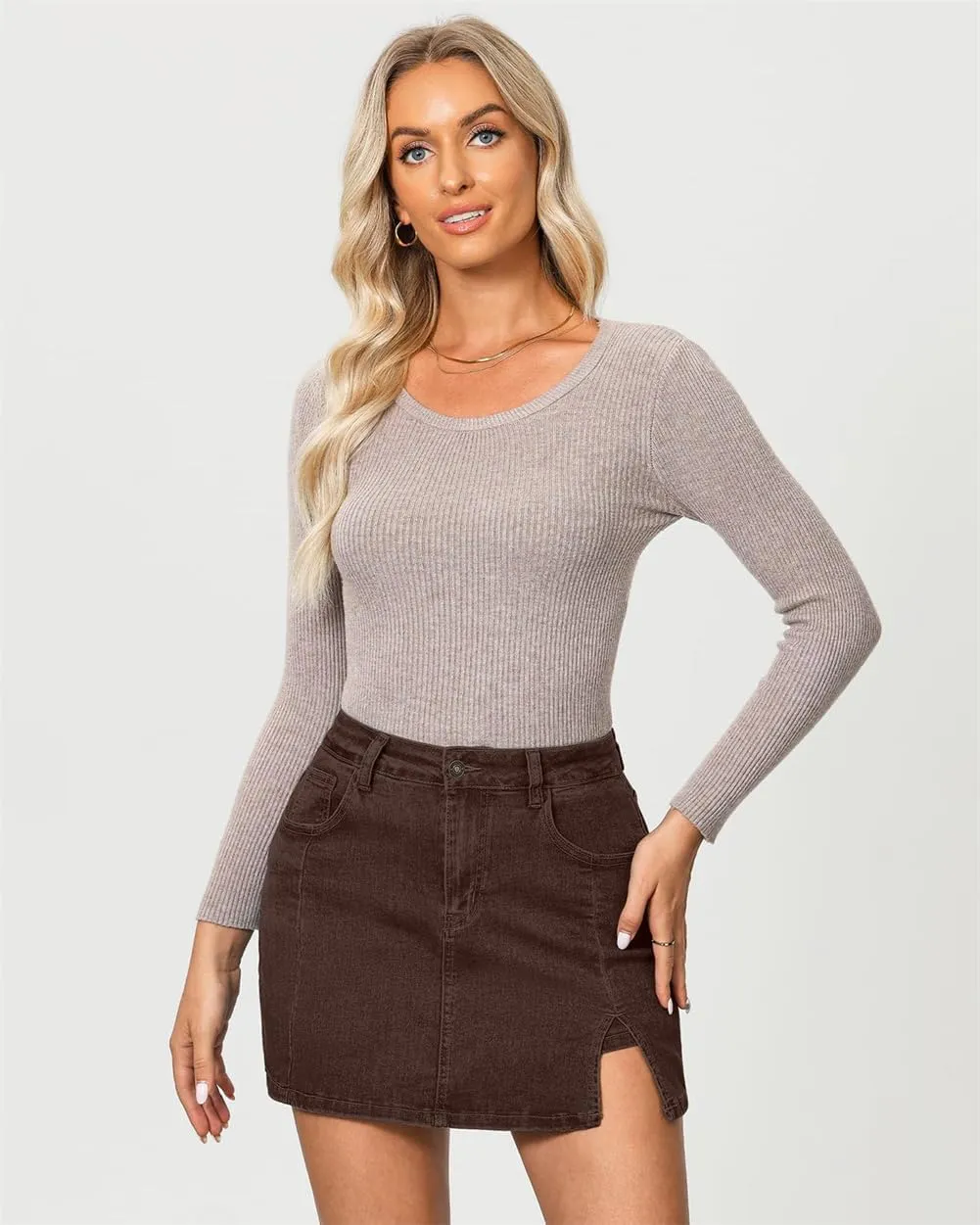 Jean Skirts for Women Denim High Waisted Stretchy Denim Skirt with Slit Trendy Casual Slim Fit Short Skirts