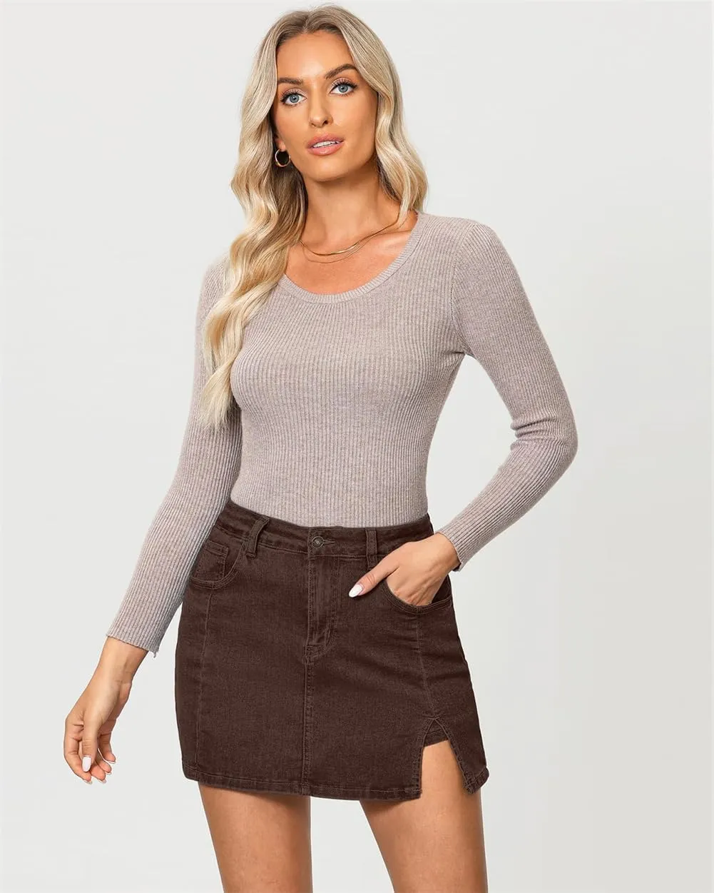 Jean Skirts for Women Denim High Waisted Stretchy Denim Skirt with Slit Trendy Casual Slim Fit Short Skirts
