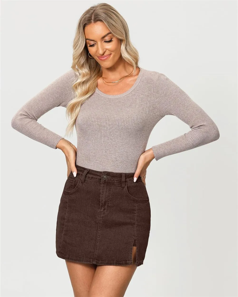 Jean Skirts for Women Denim High Waisted Stretchy Denim Skirt with Slit Trendy Casual Slim Fit Short Skirts