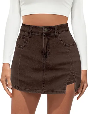 Jean Skirts for Women Denim High Waisted Stretchy Denim Skirt with Slit Trendy Casual Slim Fit Short Skirts