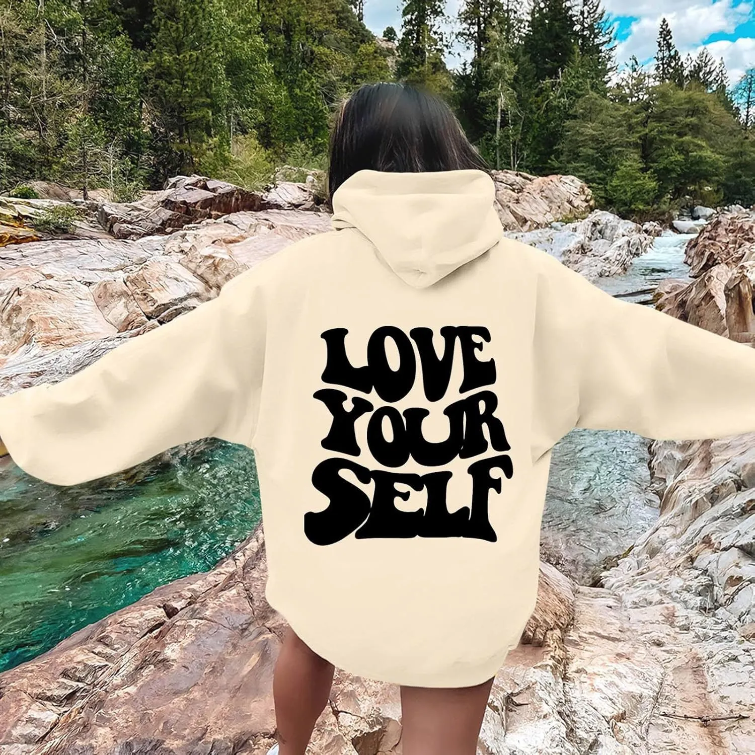 Jesus Loves You Christian Hoodies Women's Letter Graphic Casual Long Sleeve Drawstring Y2k Hoodie Fall Winter Sweatshirt