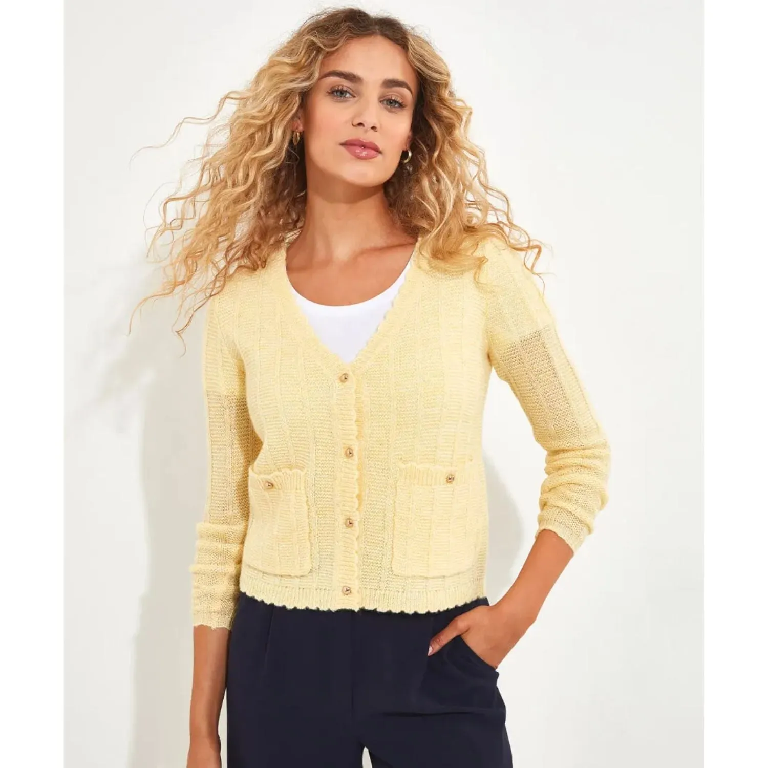 Joe Browns 10 Yellow Lula V-Neck Cardigan
