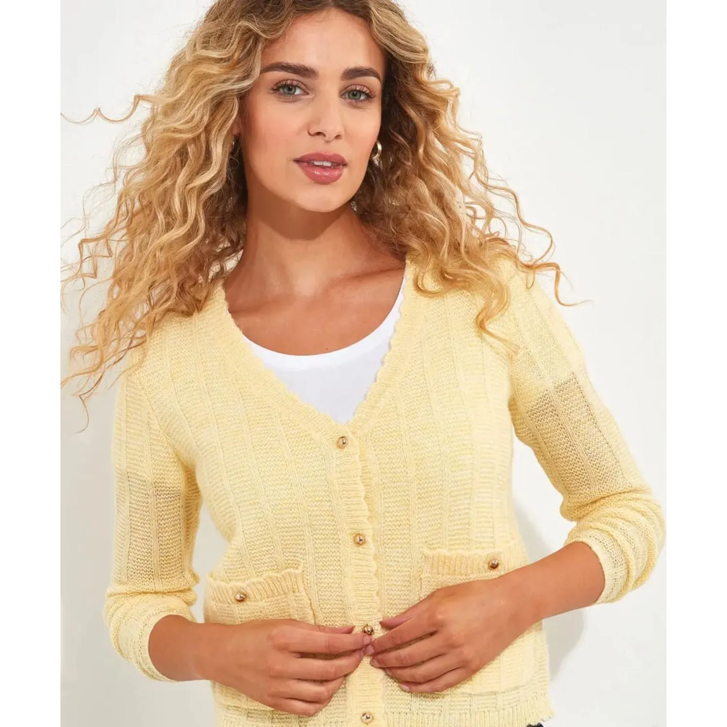 Joe Browns 18 Yellow Lula V-Neck Cardigan