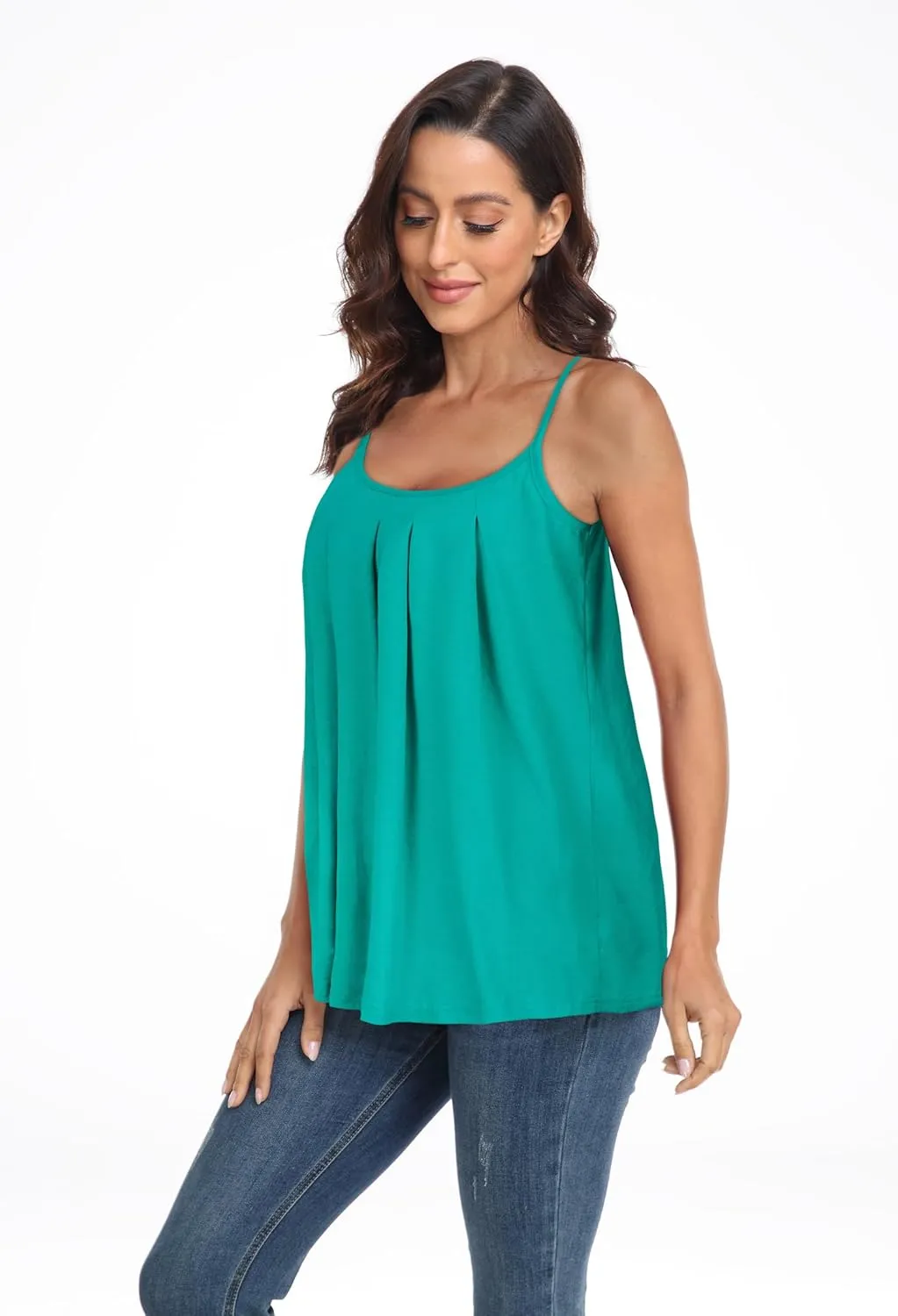 JOELLYUS Plus Size Tank Tops for Women Summer Casual Loose Pleated Spaghetti Strap Camisole Sleeveless Flowy Tunic Blouses