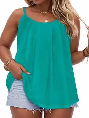 JOELLYUS Plus Size Tank Tops for Women Summer Casual Loose Pleated Spaghetti Strap Camisole Sleeveless Flowy Tunic Blouses