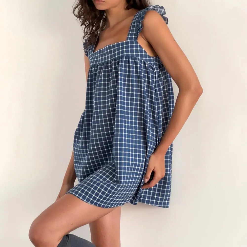 Juakoso Women Y2k Cute Babydoll Mini Dress Bow Tie A-Line Ruffle Short Dress Fairycore Backless Flowy Sun Dress
