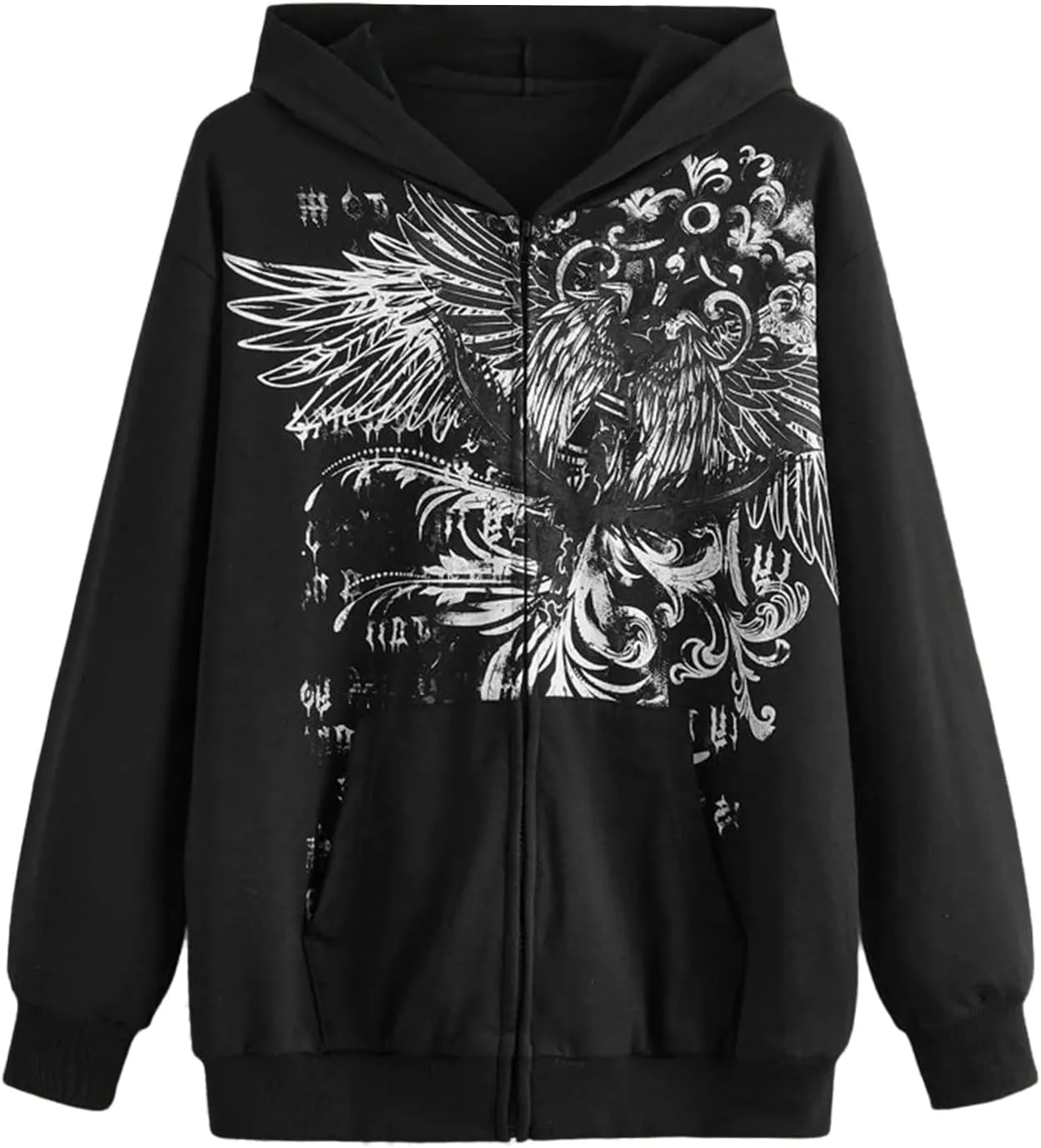 Karwuiio Women Men Zip Up Hoodie Y2k Vintage Graphic Oversized Sweatshirt Jacket Pullover Coats Gothic Streetwear