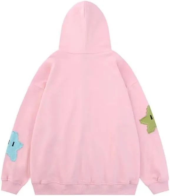 Kawaii Oversized Zip Up Hoodies Star Print Baggy Coats for Women Long Sleeve Baggy Sweatshirts Aesthetic Preppy Top