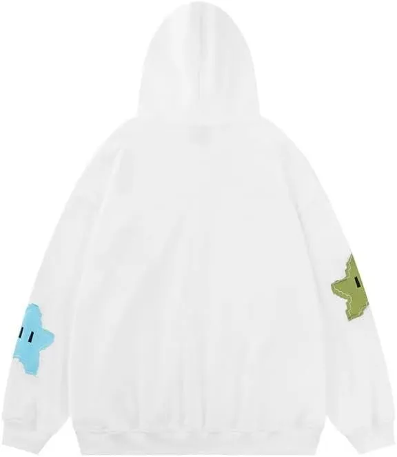 Kawaii Oversized Zip Up Hoodies Star Print Baggy Coats for Women Long Sleeve Baggy Sweatshirts Aesthetic Preppy Top