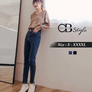 KEEP WARM HIGH WAIST DOUBLE BUTTON WASHED JEANS