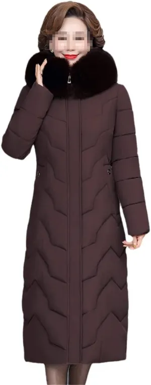keusyoi Women Long Jacket Hooded Thick Warm Fur Collar Padded Cotton Coat Women's Winter Parka Overcoat