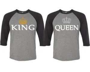 King & Queen Couple Matching Baseball T-Shirts - Sold Separately, Unique Art Heat Press Prints