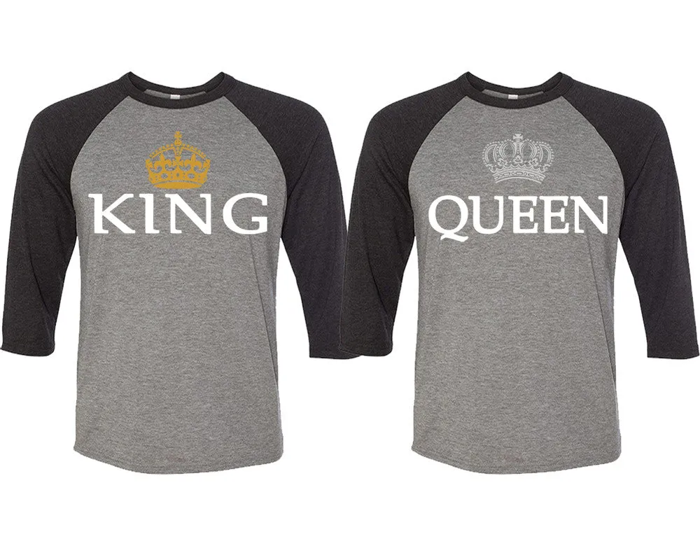 King & Queen Couple Matching Baseball T-Shirts - Sold Separately, Unique Art Heat Press Prints