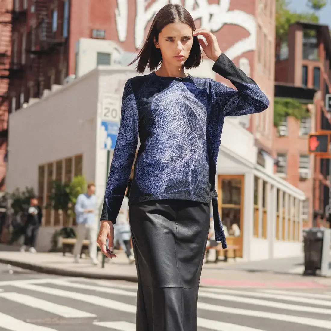 Lightweight Cozy - Side Pull-Tie Sweater Top: Purple/Black