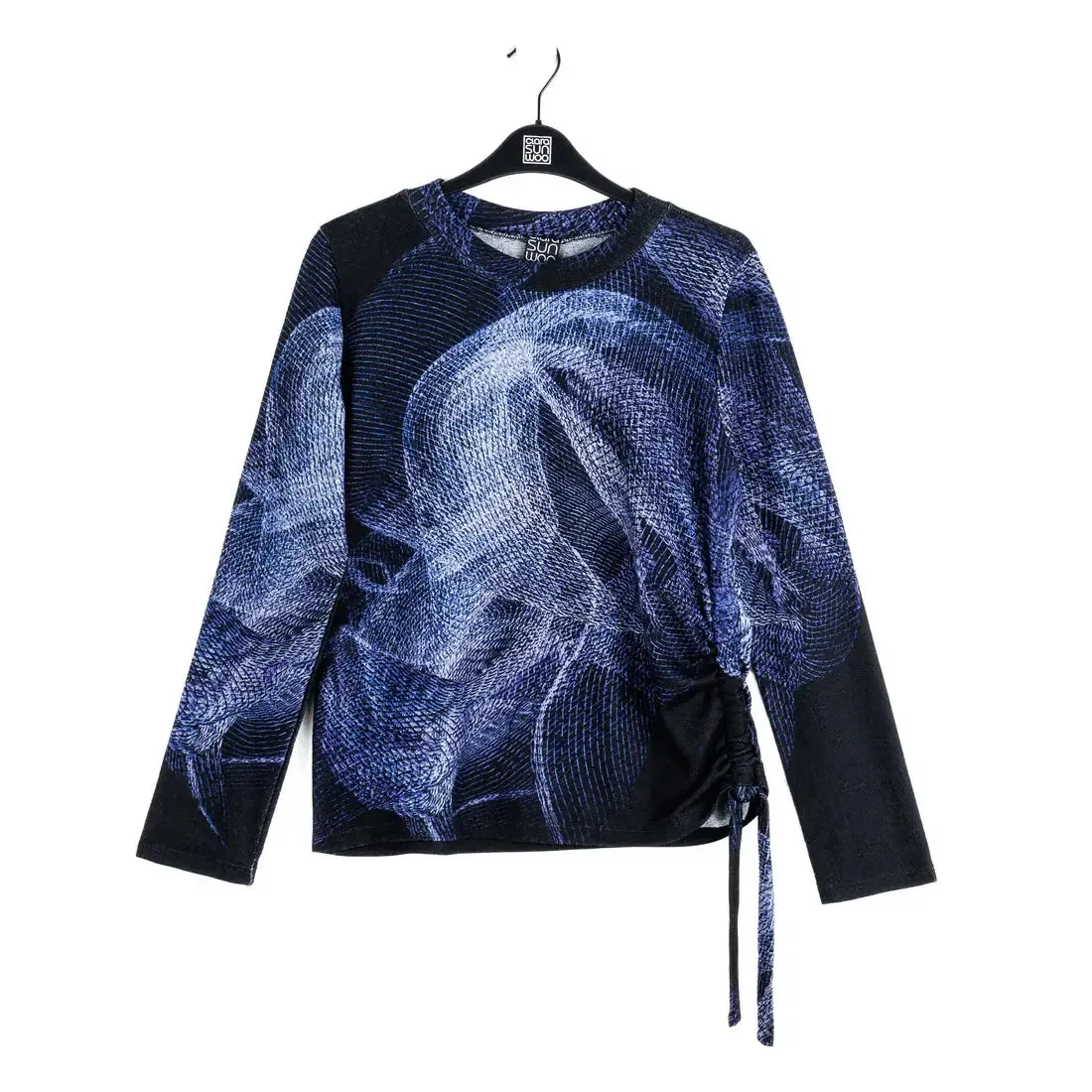 Lightweight Cozy - Side Pull-Tie Sweater Top: Purple/Black