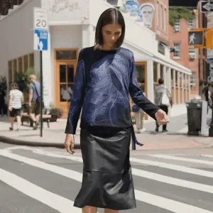 Lightweight Cozy - Side Pull-Tie Sweater Top: Purple/Black