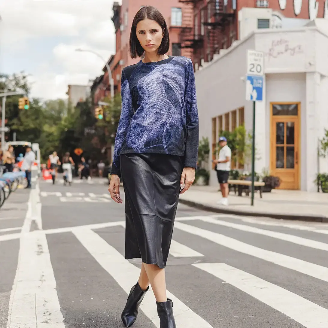 Lightweight Cozy - Side Pull-Tie Sweater Top: Purple/Black