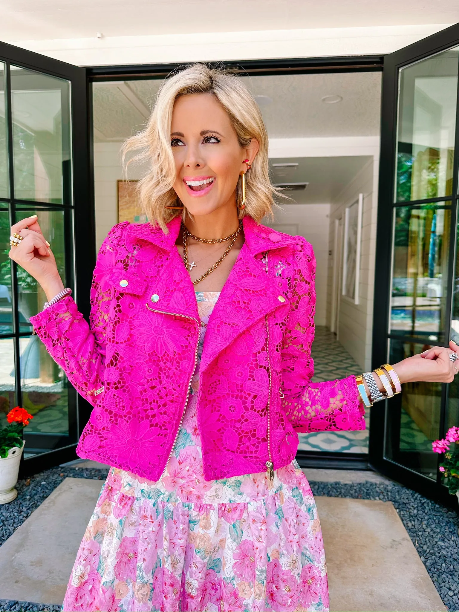 LISTEN UP LACE MOTO JACKET - FUCHSIA