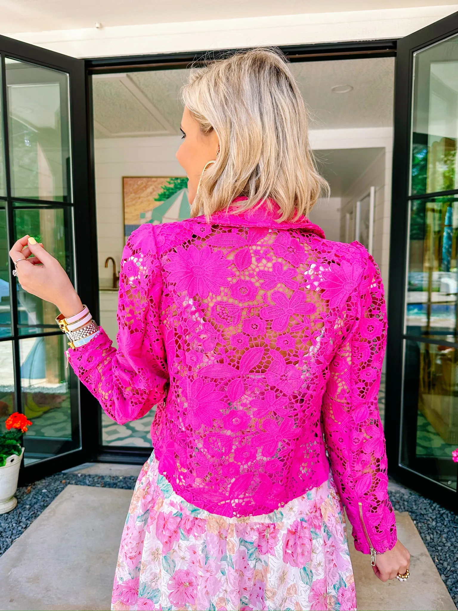 LISTEN UP LACE MOTO JACKET - FUCHSIA