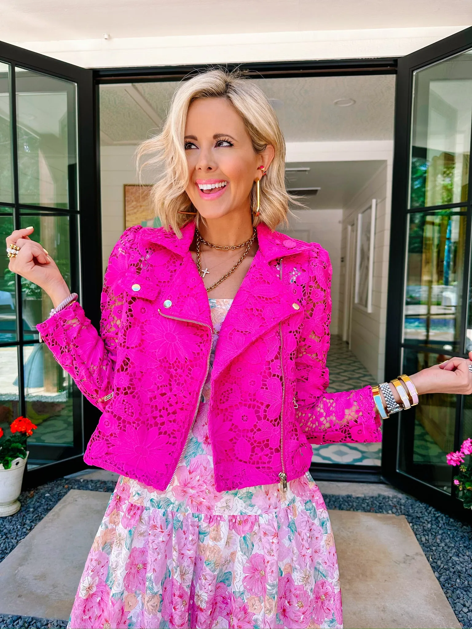 LISTEN UP LACE MOTO JACKET - FUCHSIA