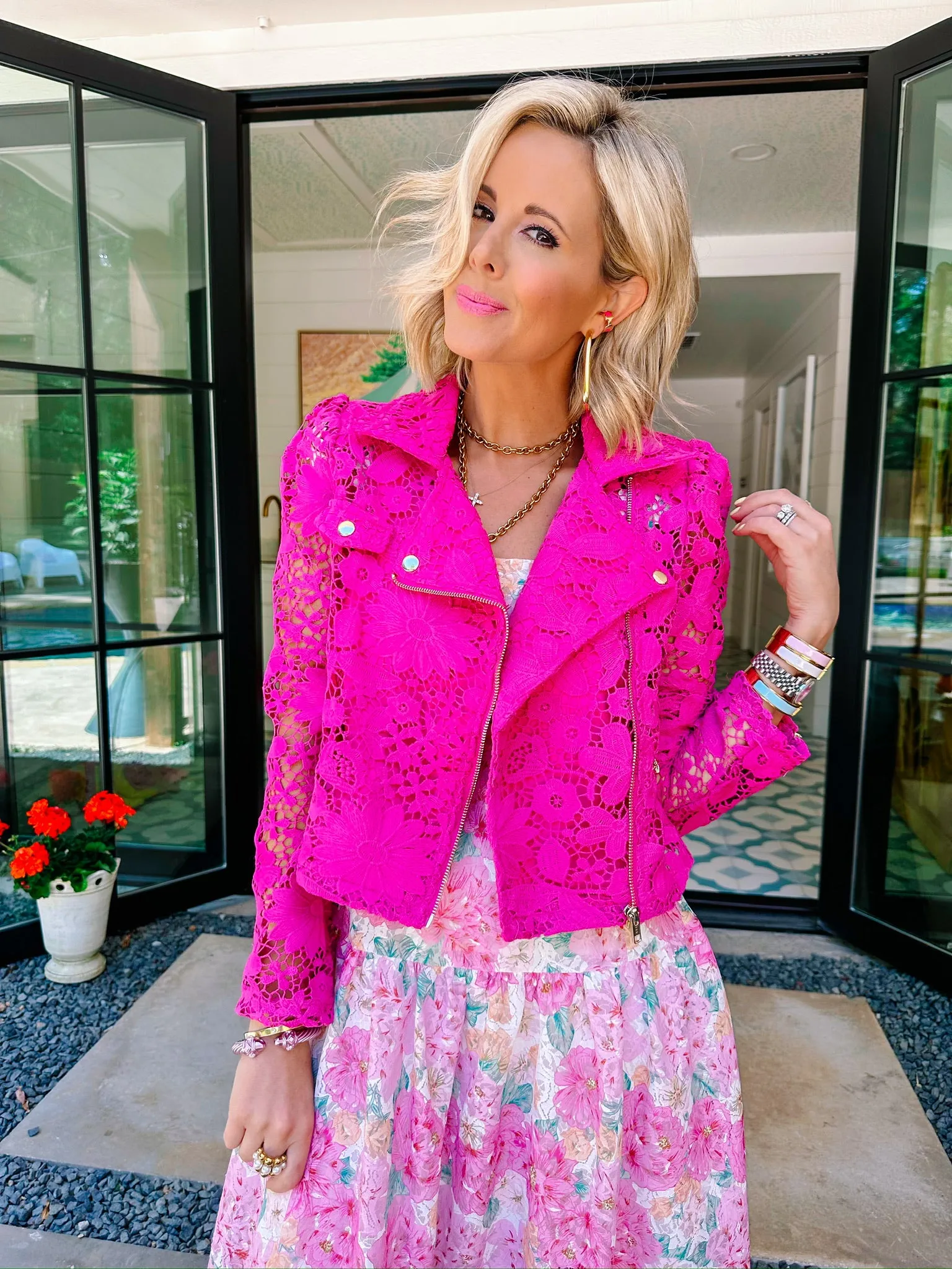 LISTEN UP LACE MOTO JACKET - FUCHSIA