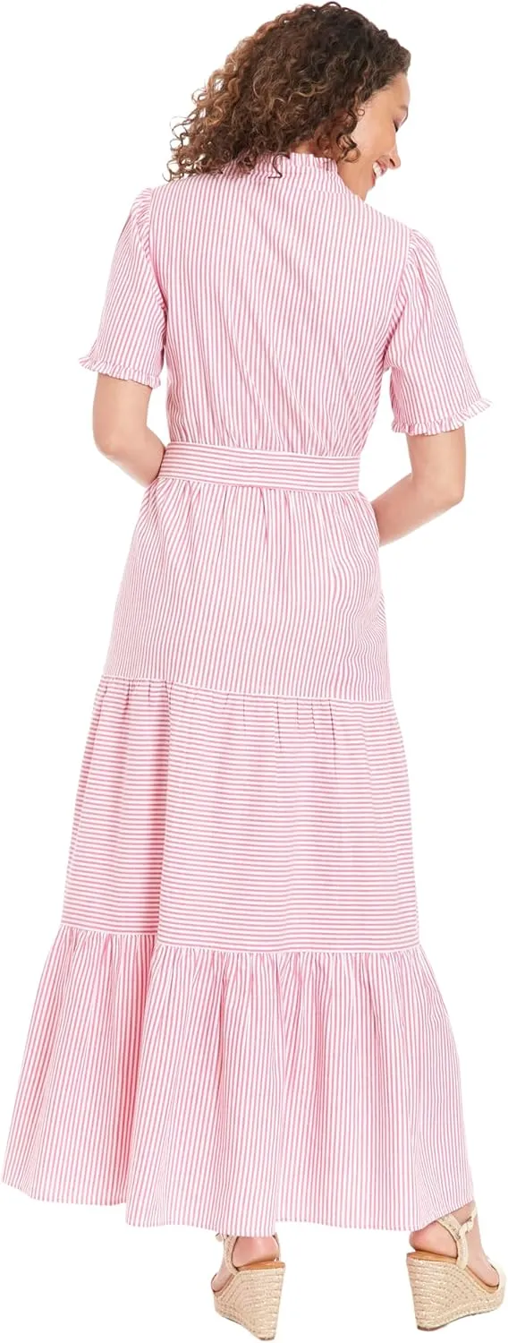 London Times Women's Ruffle Neck Tiered Maxi with Sash