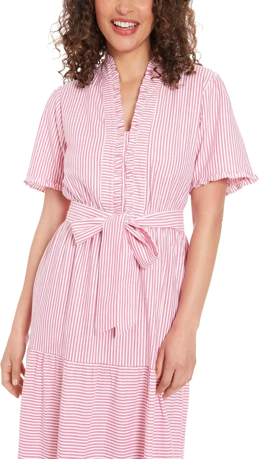 London Times Women's Ruffle Neck Tiered Maxi with Sash