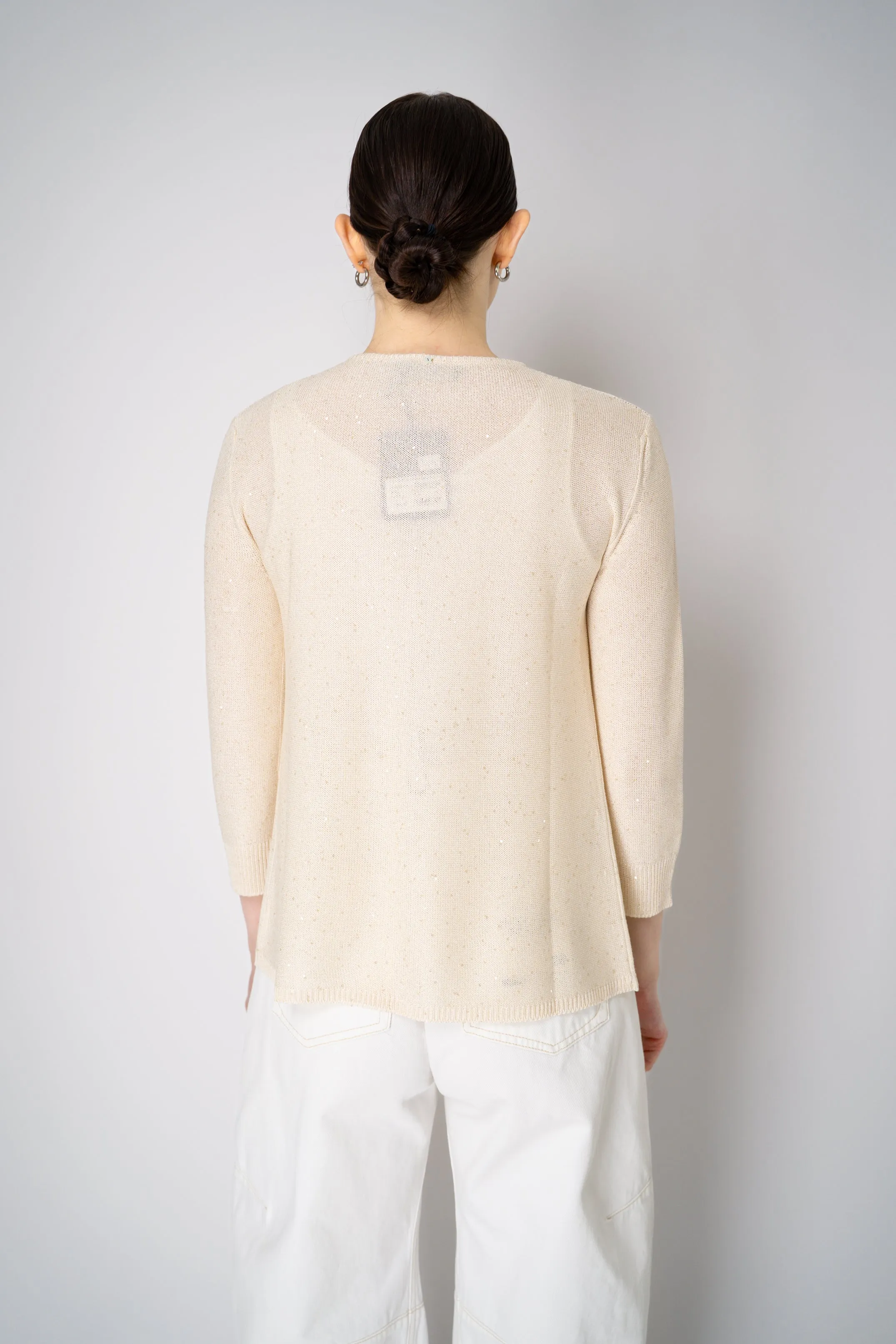 Lorena Antoniazzi Liquid Drape Open Front Cardigan with Tonal Sequin Details in Gold