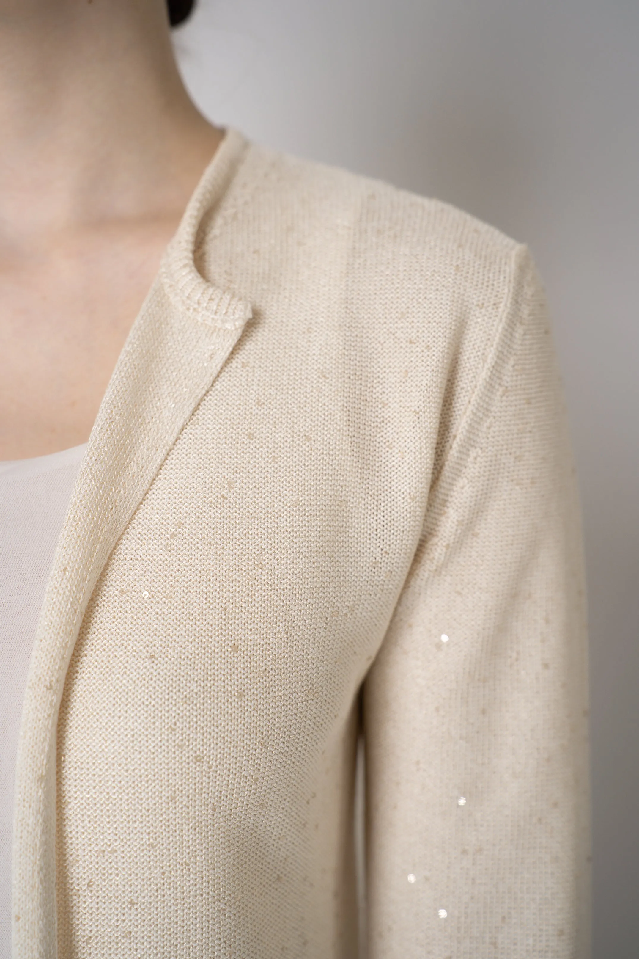 Lorena Antoniazzi Liquid Drape Open Front Cardigan with Tonal Sequin Details in Gold