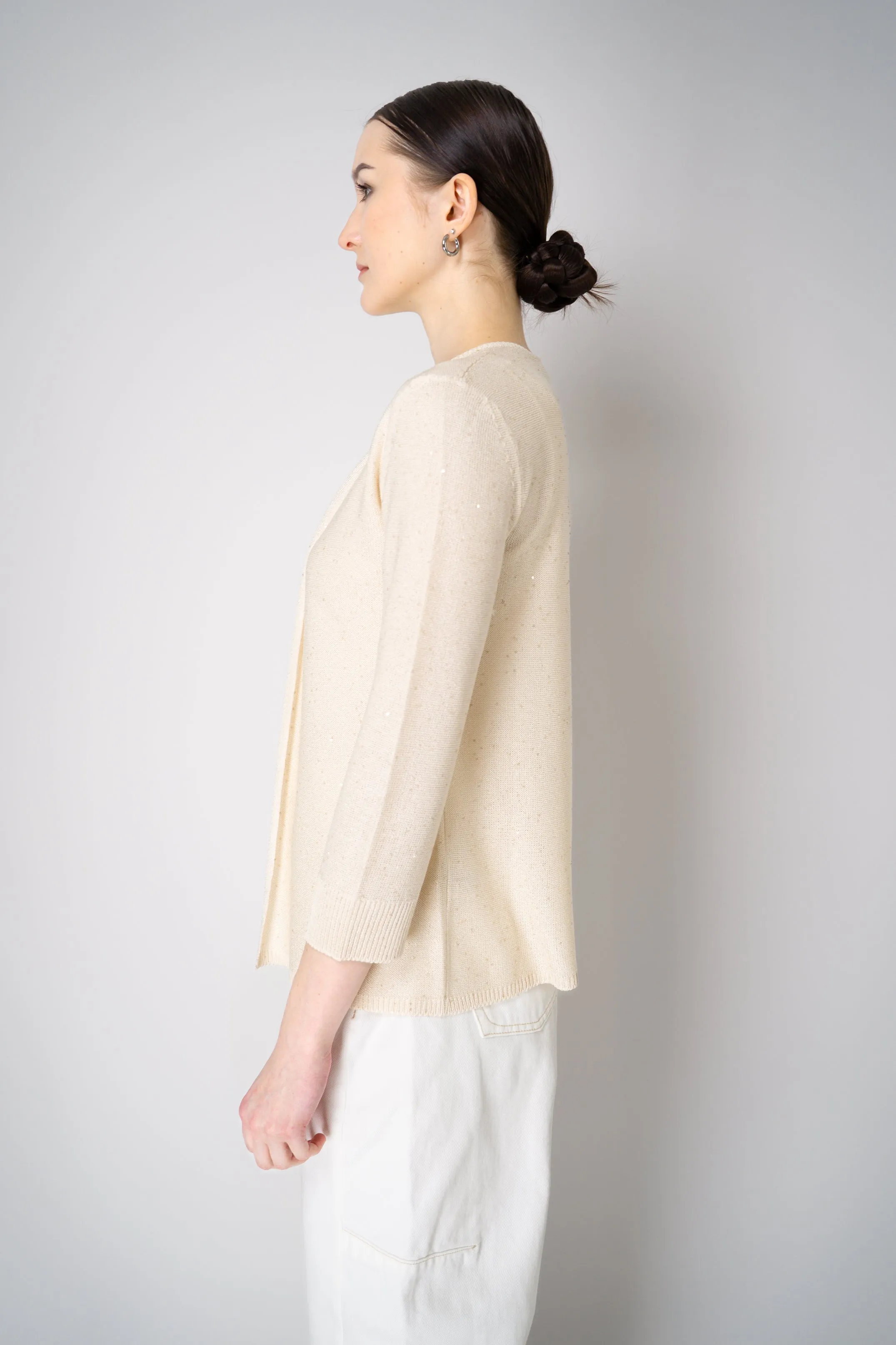 Lorena Antoniazzi Liquid Drape Open Front Cardigan with Tonal Sequin Details in Gold