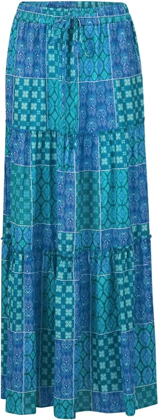 Maxi Skirts,Pleated Flowy Long Skirts for Women 2025 High Waisted Womens Boho Maxi Skirt with Pockets Trendy