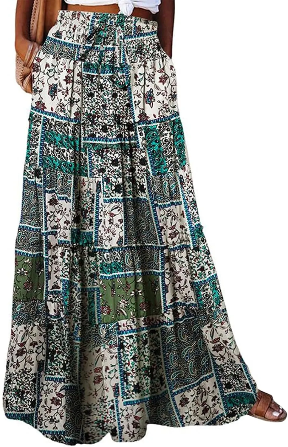 Maxi Skirts,Pleated Flowy Long Skirts for Women 2025 High Waisted Womens Boho Maxi Skirt with Pockets Trendy
