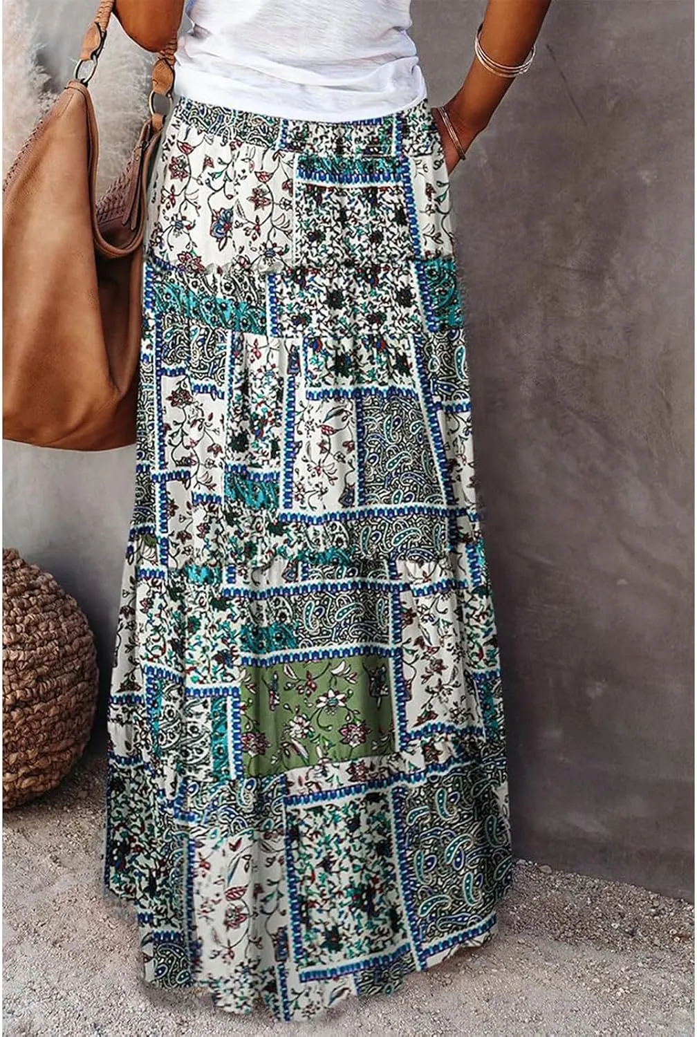 Maxi Skirts,Pleated Flowy Long Skirts for Women 2025 High Waisted Womens Boho Maxi Skirt with Pockets Trendy