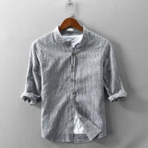 Men Spring Fashion Striped Comfortable Soft Cotton Linen Shirt Three