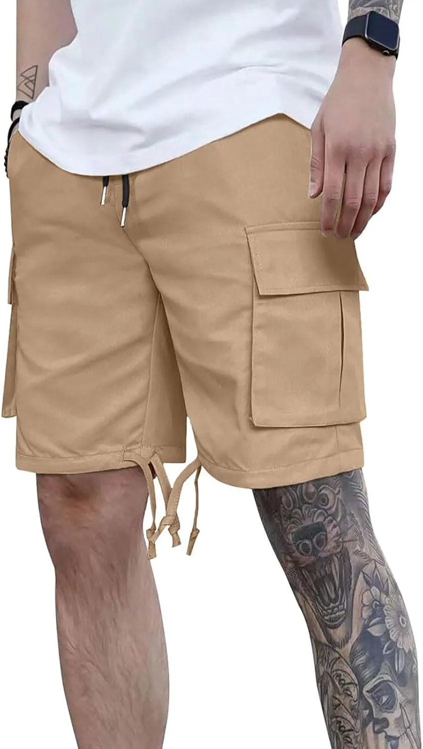 Mens Cargo Shorts 2025 Elastic Drawstring Waist Twill Summer Shorts Classic-fit Hiking Cargo Pants with 4 Pockets