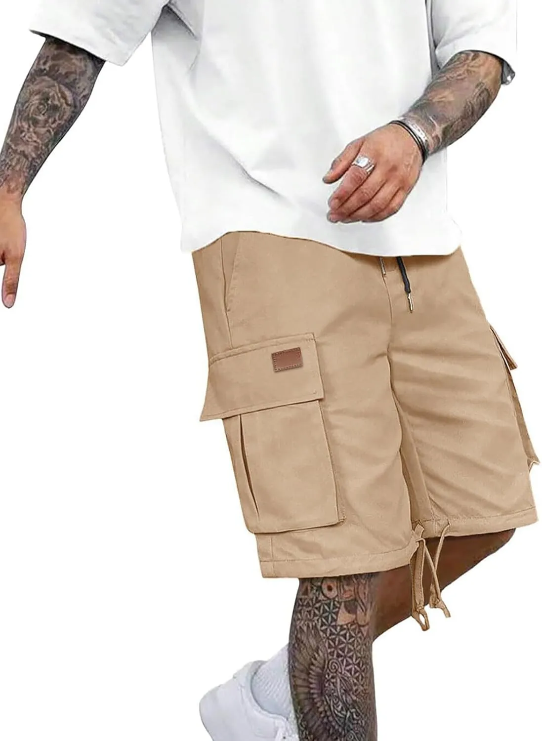 Mens Cargo Shorts 2025 Elastic Drawstring Waist Twill Summer Shorts Classic-fit Hiking Cargo Pants with 4 Pockets