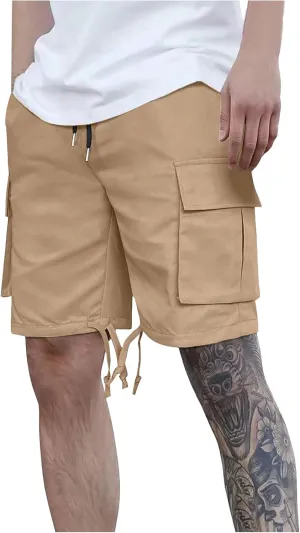 Mens Cargo Shorts 2025 Elastic Drawstring Waist Twill Summer Shorts Classic-fit Hiking Cargo Pants with 4 Pockets