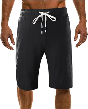 Men's Linen Shorts 2024 Summer Beach Shorts Sweat Shorts Casual Drawstring Lounge Athletic Shorts Comfy Elastic Running Short