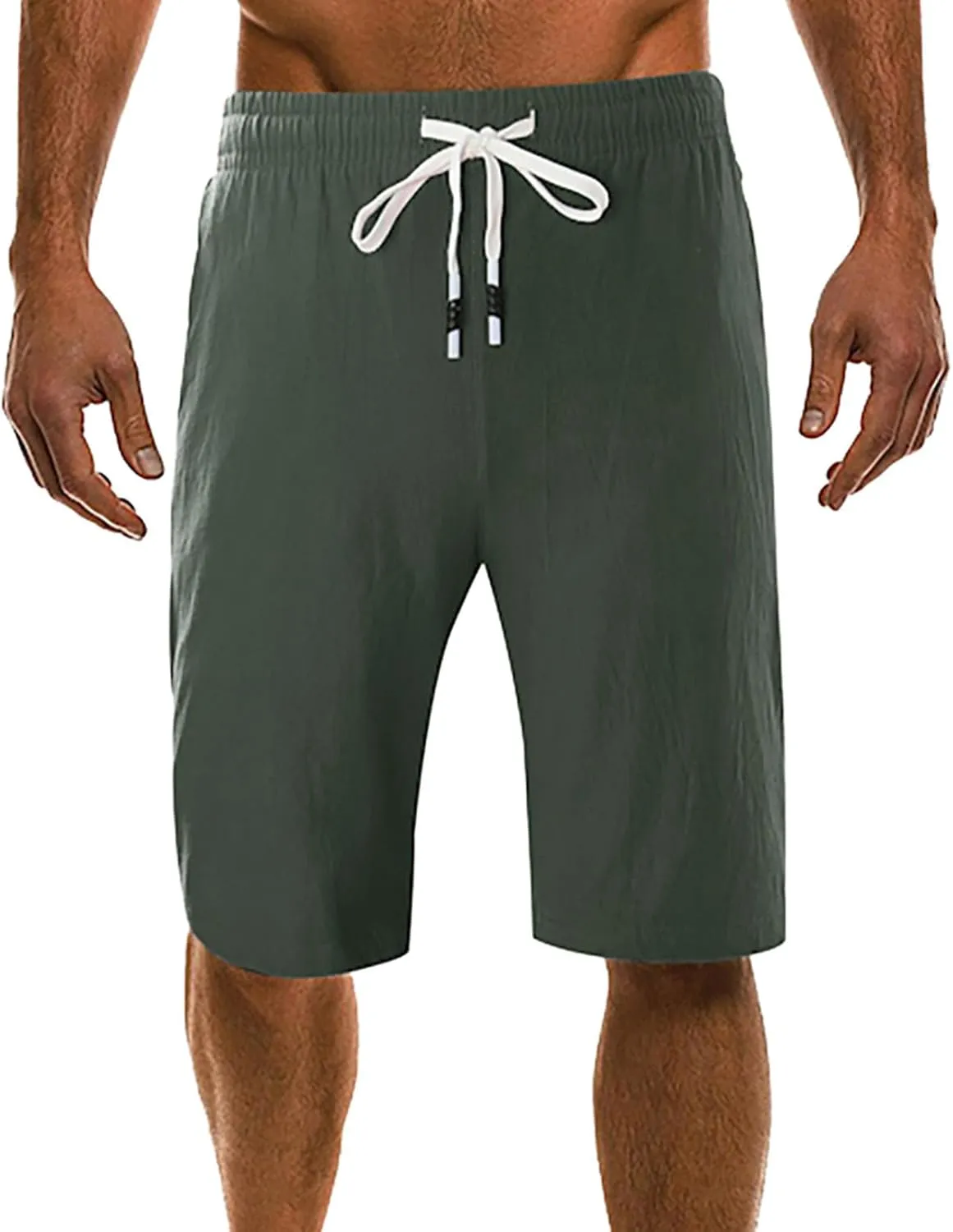 Men's Linen Shorts 2024 Summer Beach Shorts Sweat Shorts Casual Drawstring Lounge Athletic Shorts Comfy Elastic Running Short
