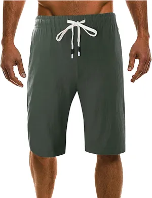Men's Linen Shorts 2024 Summer Beach Shorts Sweat Shorts Casual Drawstring Lounge Athletic Shorts Comfy Elastic Running Short