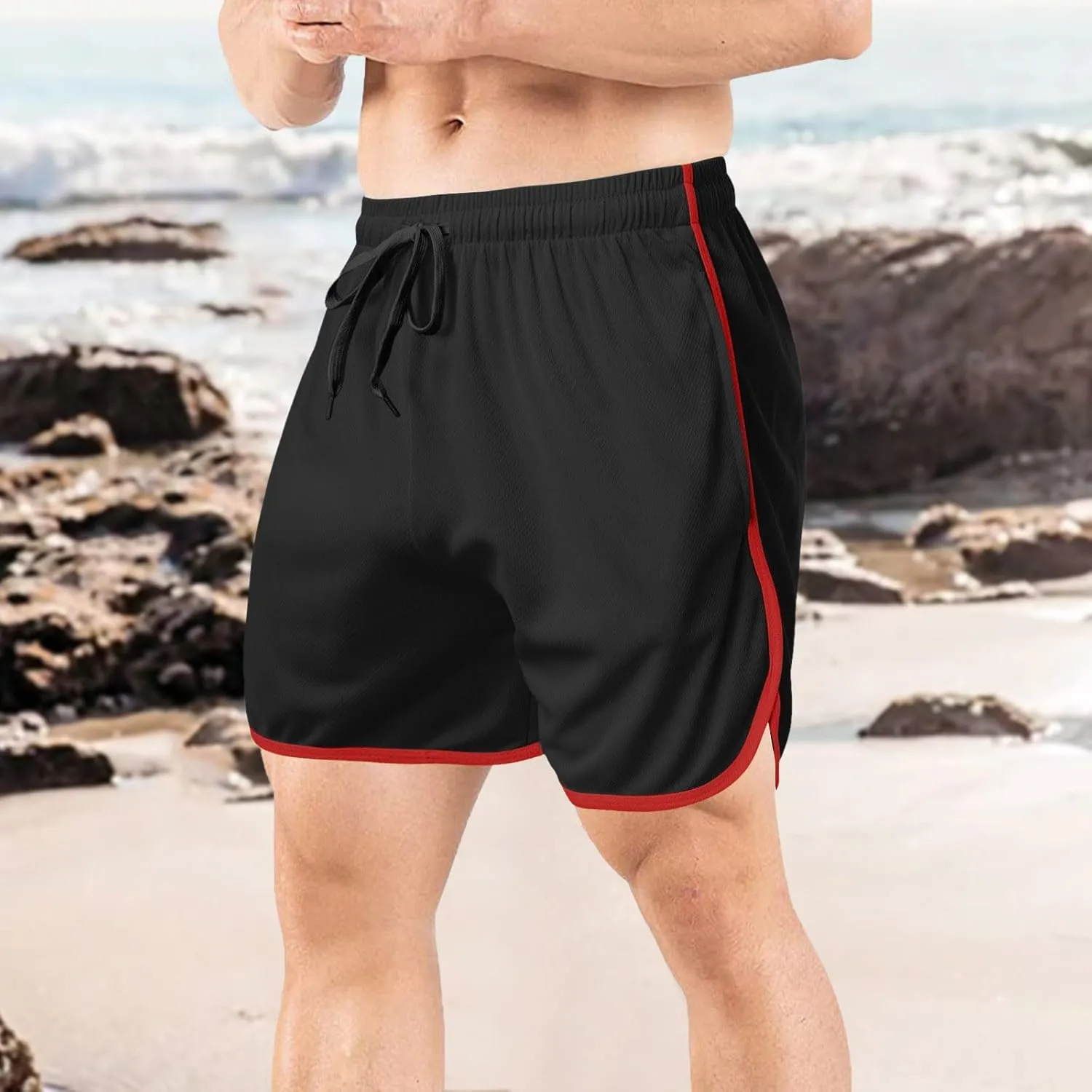 Men's Mesh Gym Shorts with Pockets Performance for Workouts Basketball Shorts Casual Elastic Running Shorts