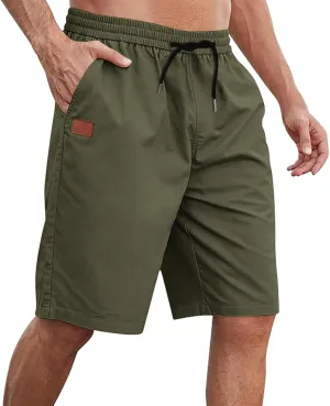 Mens Shorts 7 Inch, Mens Casual Shorts - Cotton Drawstring Summer Beach Stretch Twill Chino Golf Shorts with Pockets