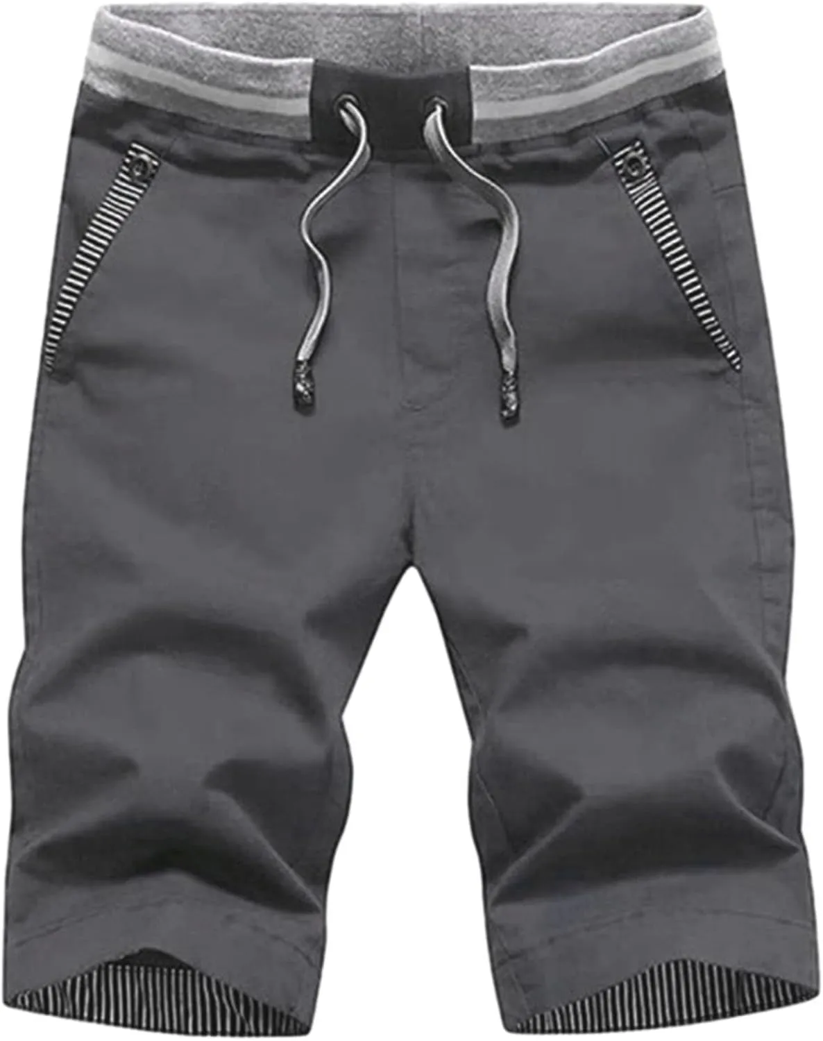 Men's Shorts Summer Casual Drawstring Elastic Waist Outdoor Sport Stretch Slim Fit Chino Shorts with Pocket
