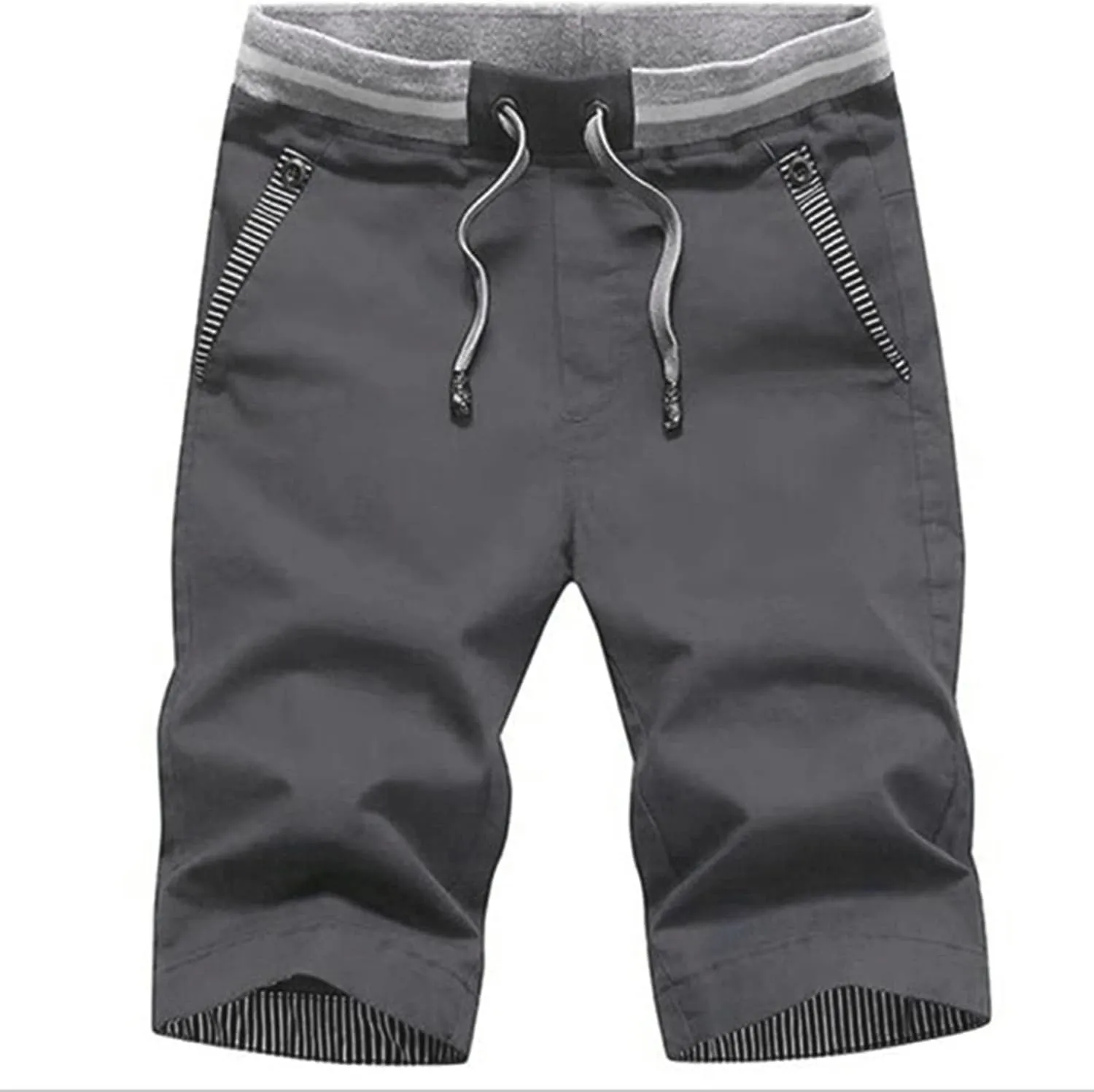Men's Shorts Summer Casual Drawstring Elastic Waist Outdoor Sport Stretch Slim Fit Chino Shorts with Pocket