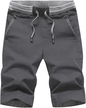 Men's Shorts Summer Casual Drawstring Elastic Waist Outdoor Sport Stretch Slim Fit Chino Shorts with Pocket
