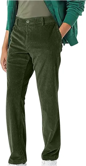 Men's Vintage Slim-Fit Corduroy Chino Pant Straight Flat Front Casual Pants Fall Winter Comfy Stretch Trousers with Pockets