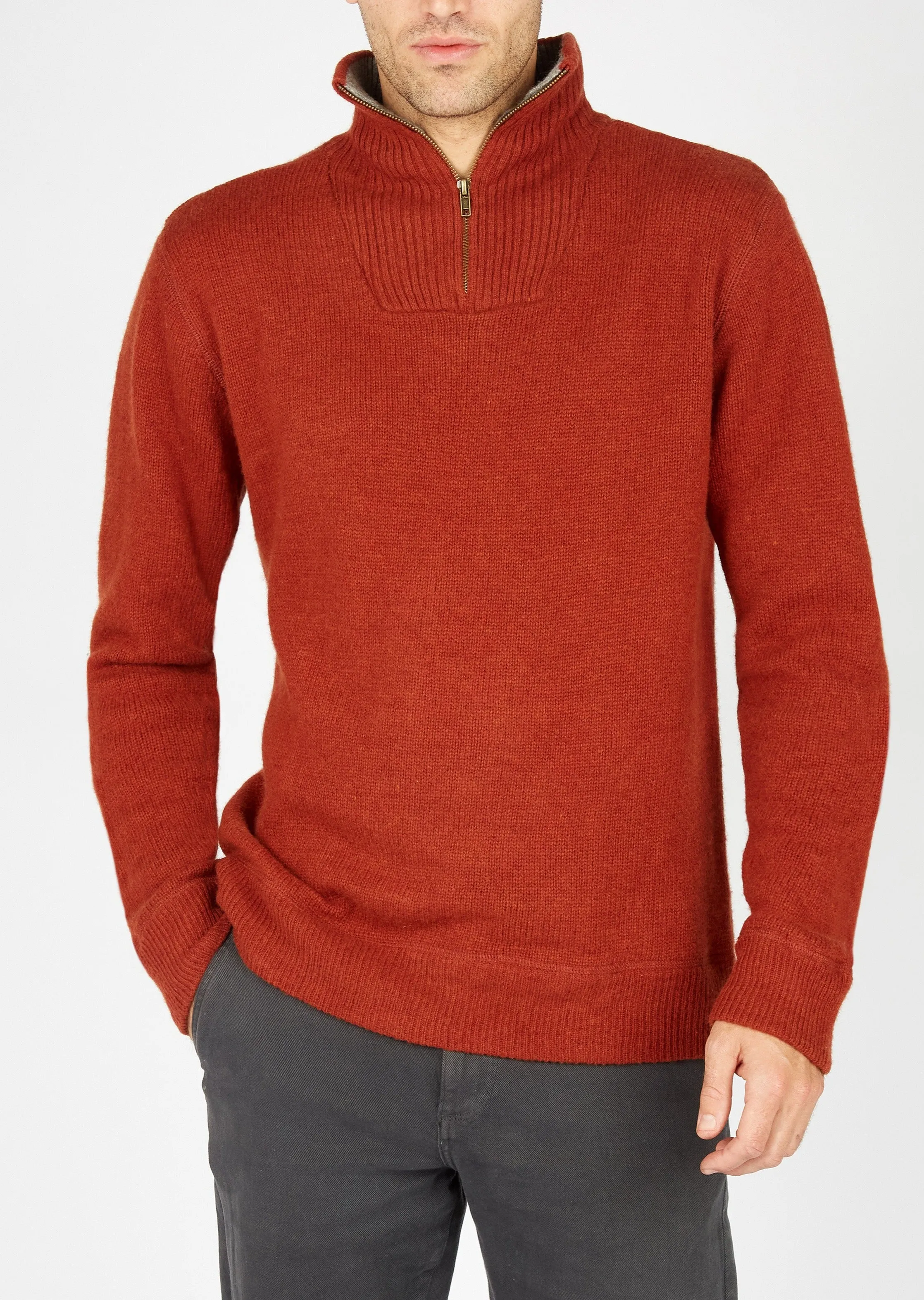 Mens Zip Sweater | Russet - Clearance